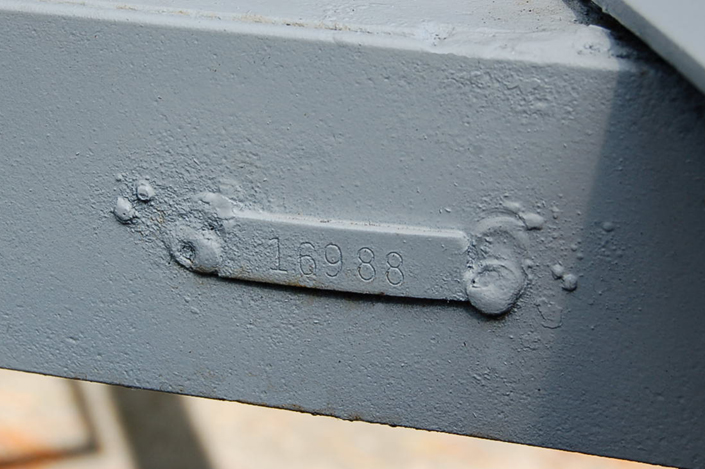Photo shows the location of the unique VIN numbers stamped into a vintage shasta trailer frame when the trailer was built